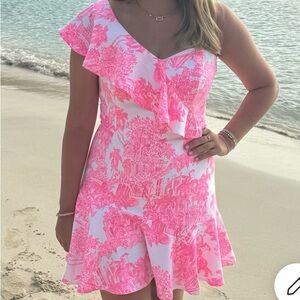 Lilly Pulitzer Arlana Skirted Romper One Shoulder PB Anniversary Toile